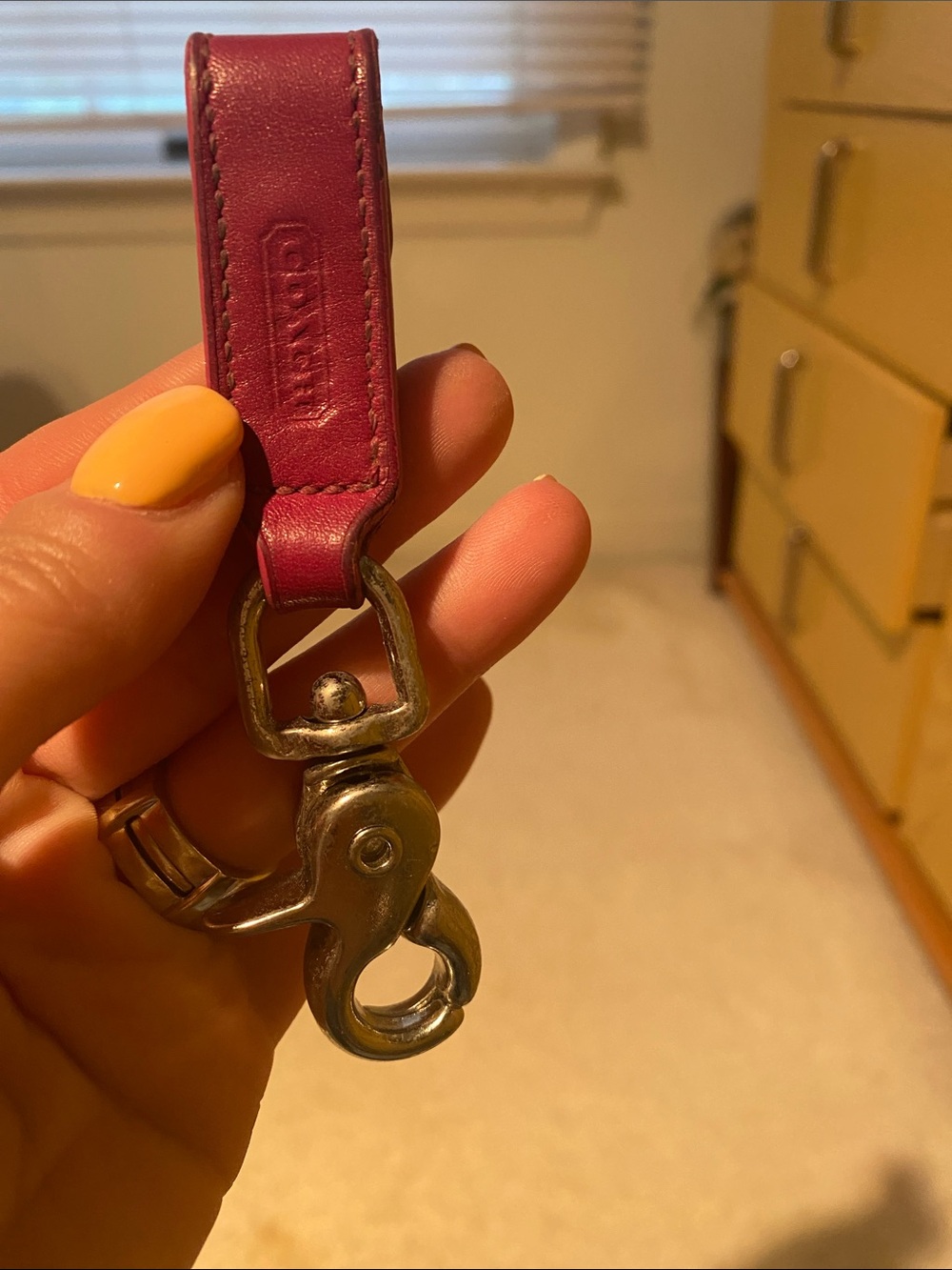 Coach Pink Leather Key Fob with Silver Hardware